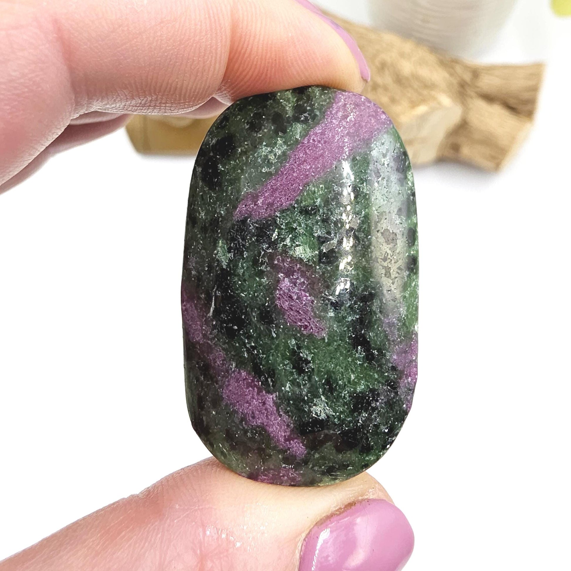 Ruby in Zoisite Palm Stone - Heart Chakra & Vitality Healing Crystal - 45g