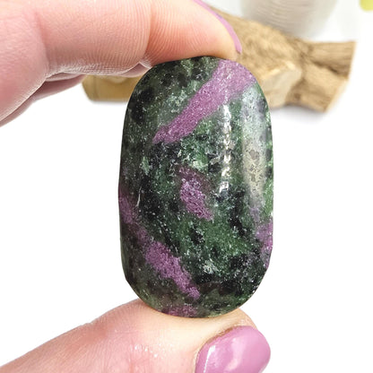 Ruby in Zoisite Palm Stone - Heart Chakra & Vitality Healing Crystal - 45g
