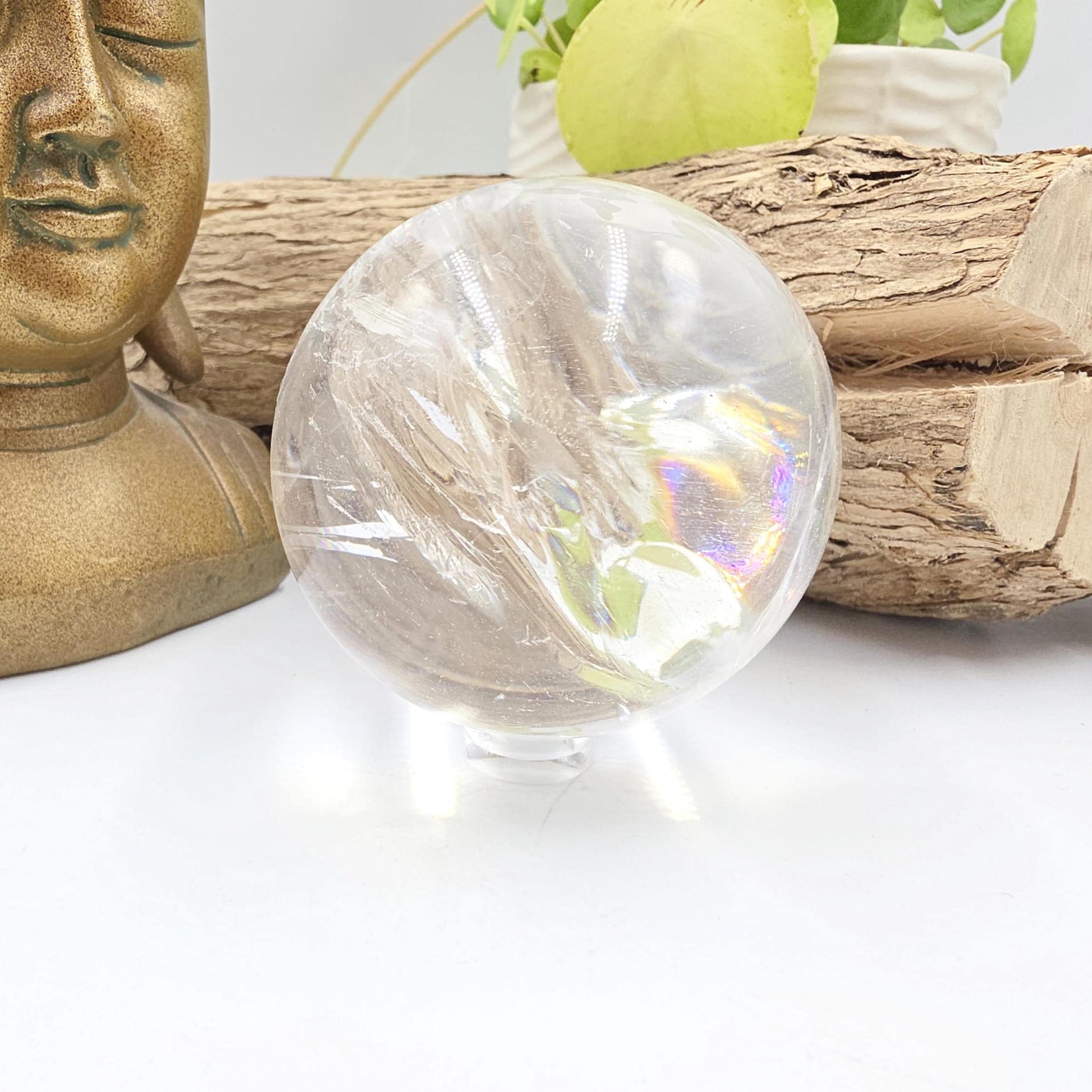 High Grade Clear Quartz Sphere with Large Rainbows – Clarity, Energy Amplification & Healing Crystal, 65mm