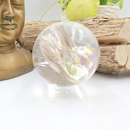 High Grade Clear Quartz Sphere with Large Rainbows – Clarity, Energy Amplification & Healing Crystal, 65mm