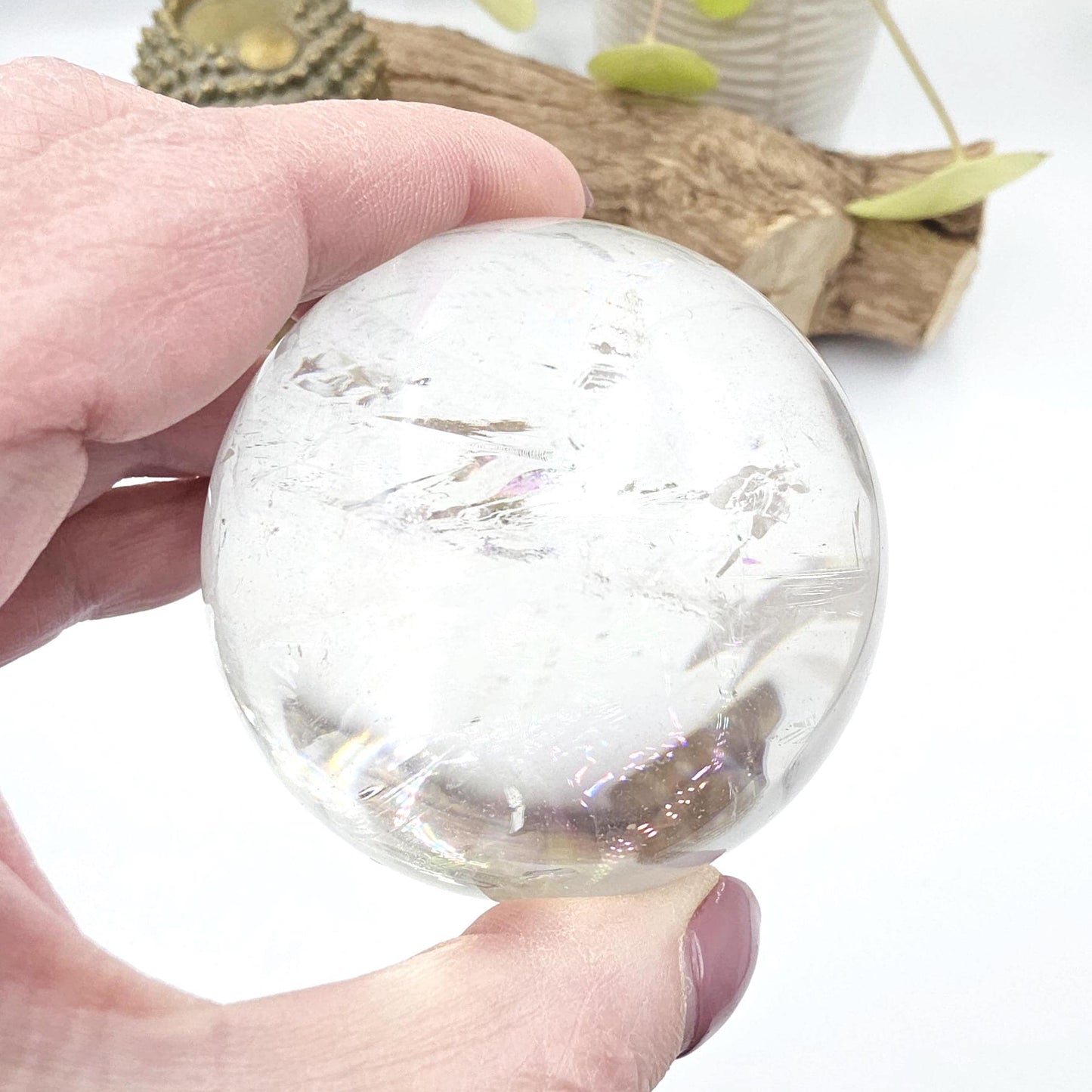 High Grade Clear Quartz Sphere with Large Rainbows – Clarity, Energy Amplification & Healing Crystal, 65mm