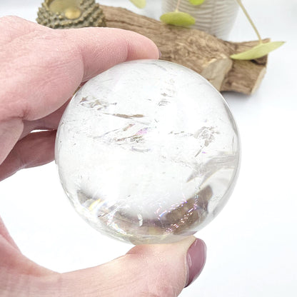 High Grade Clear Quartz Sphere with Large Rainbows – Clarity, Energy Amplification & Healing Crystal, 65mm