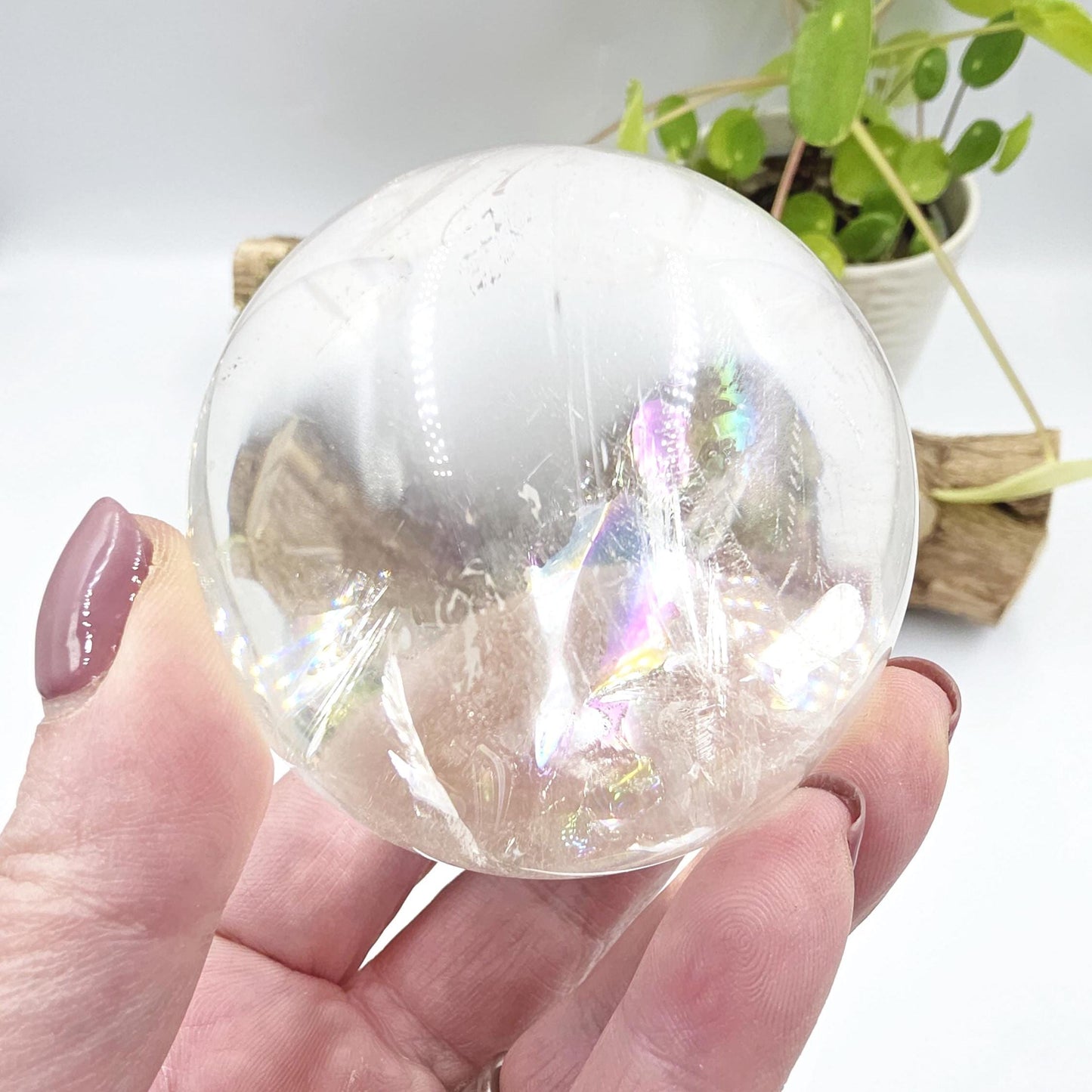 High Grade Clear Quartz Sphere with Large Rainbows – Clarity, Energy Amplification & Healing Crystal, 65mm