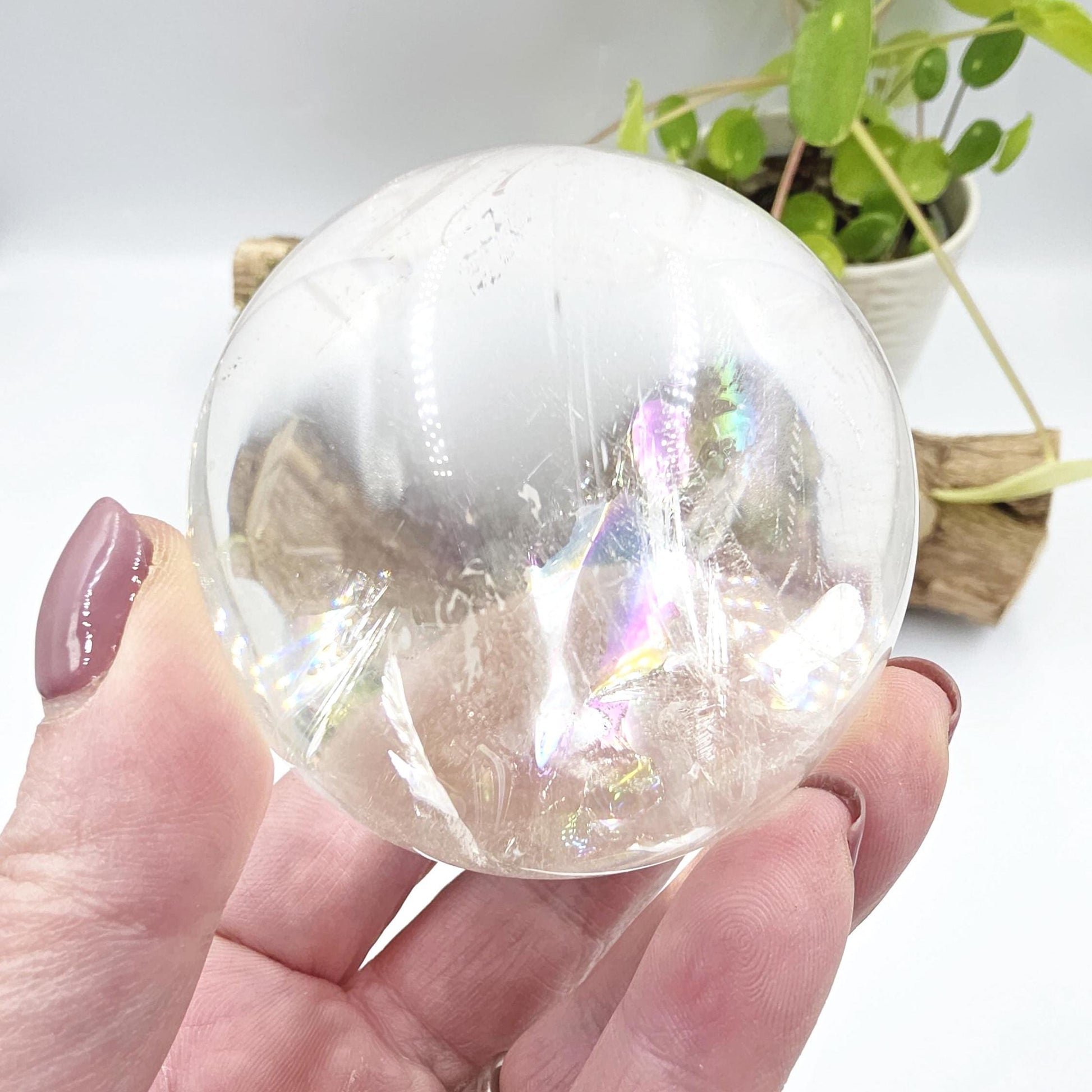 High Grade Clear Quartz Sphere with Large Rainbows – Clarity, Energy Amplification & Healing Crystal, 65mm