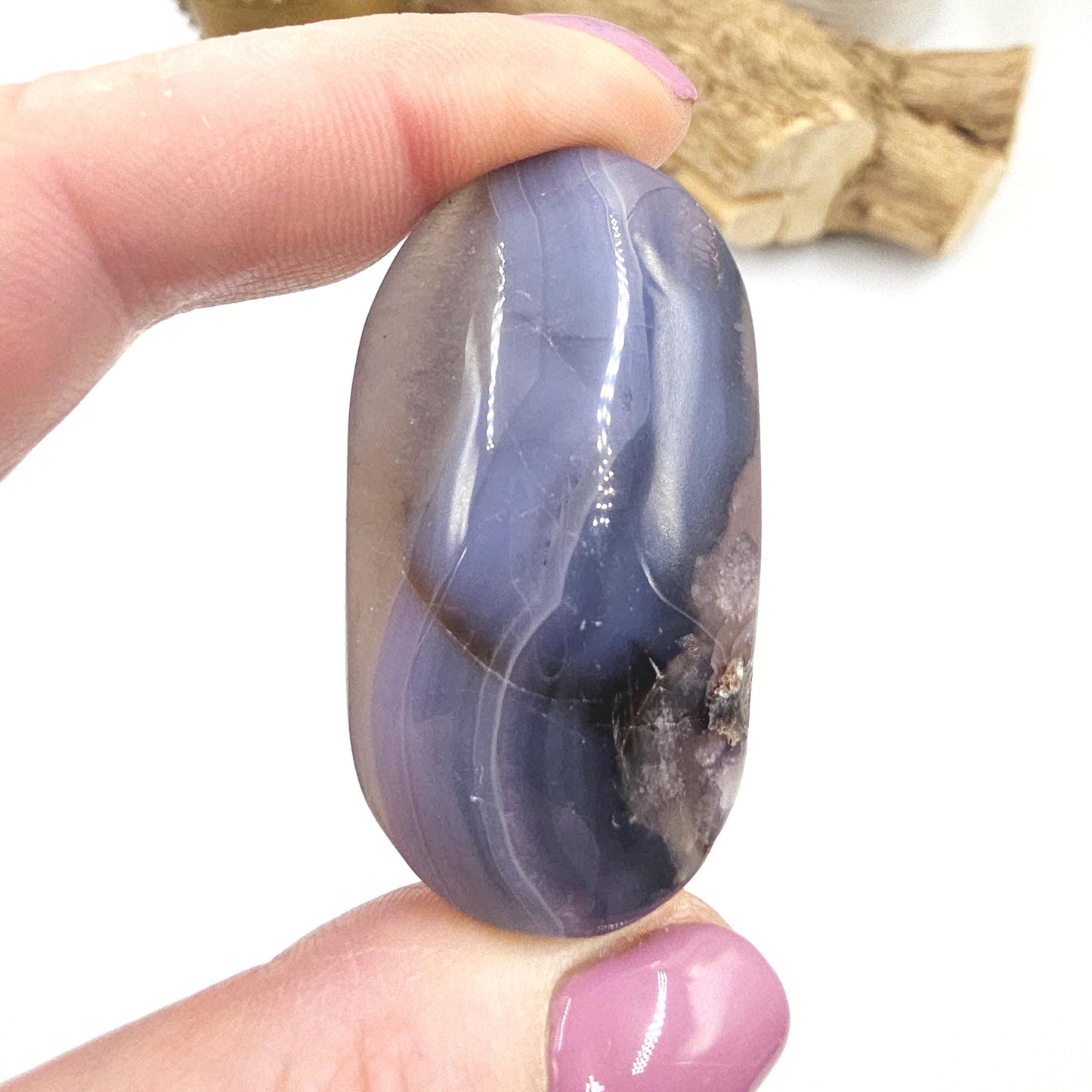 Unique Blue Flower Agate (Sakura) Palm Stone - Nurturing & Growth Crystal, 45g