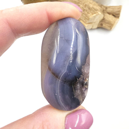 Unique Blue Flower Agate (Sakura) Palm Stone - Nurturing & Growth Crystal, 45g