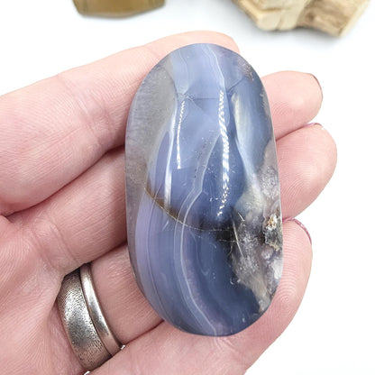 Unique Blue Flower Agate (Sakura) Palm Stone - Nurturing & Growth Crystal, 45g