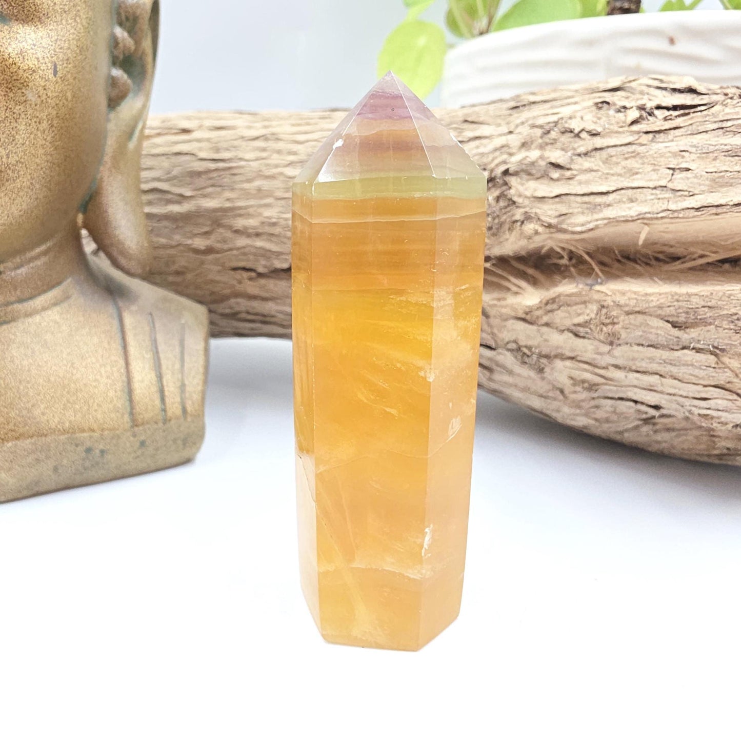 Yellow and Green Fluorite Tower (Jackfruit Fluorite) – Clarity, Positivity & Harmony Crystal Point, 7.5cm