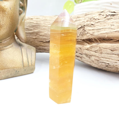 Yellow and Green Fluorite Tower (Jackfruit Fluorite) – Clarity, Positivity & Harmony Crystal Point, 7.5cm