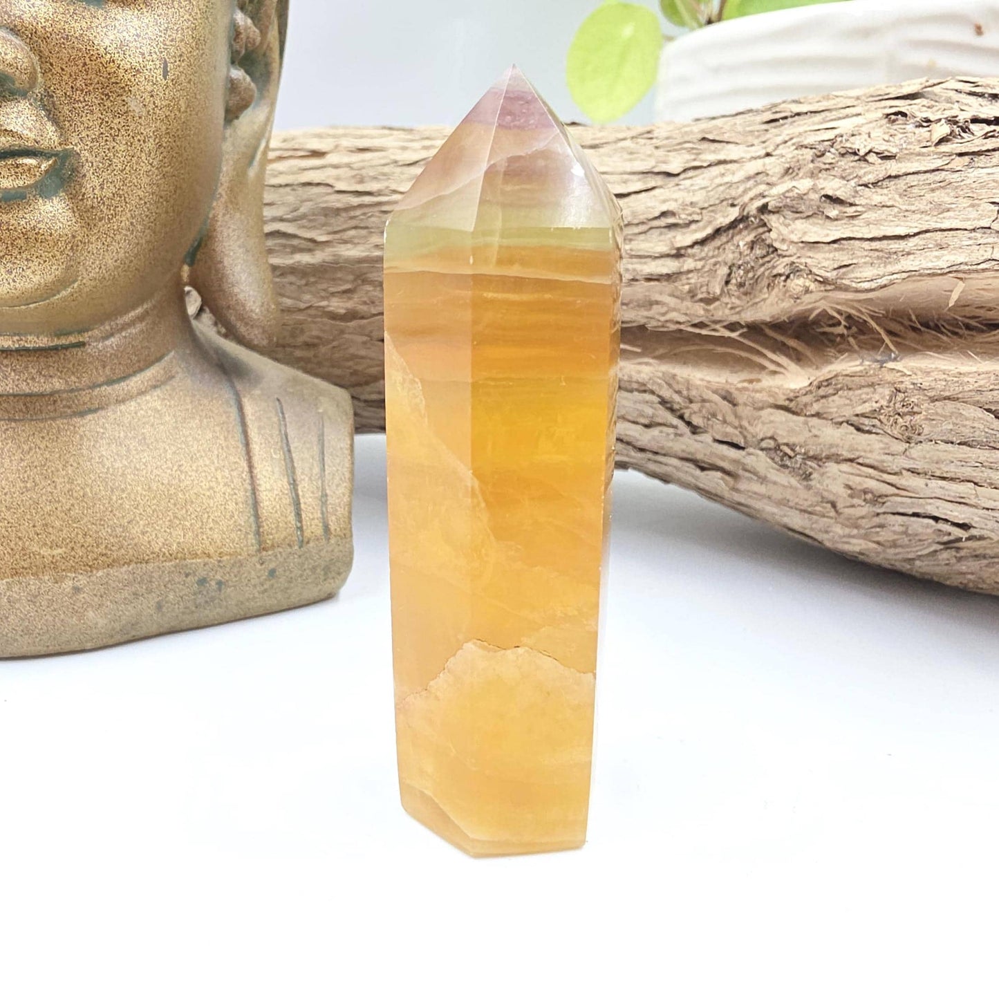 Yellow and Green Fluorite Tower (Jackfruit Fluorite) – Clarity, Positivity & Harmony Crystal Point, 7.5cm