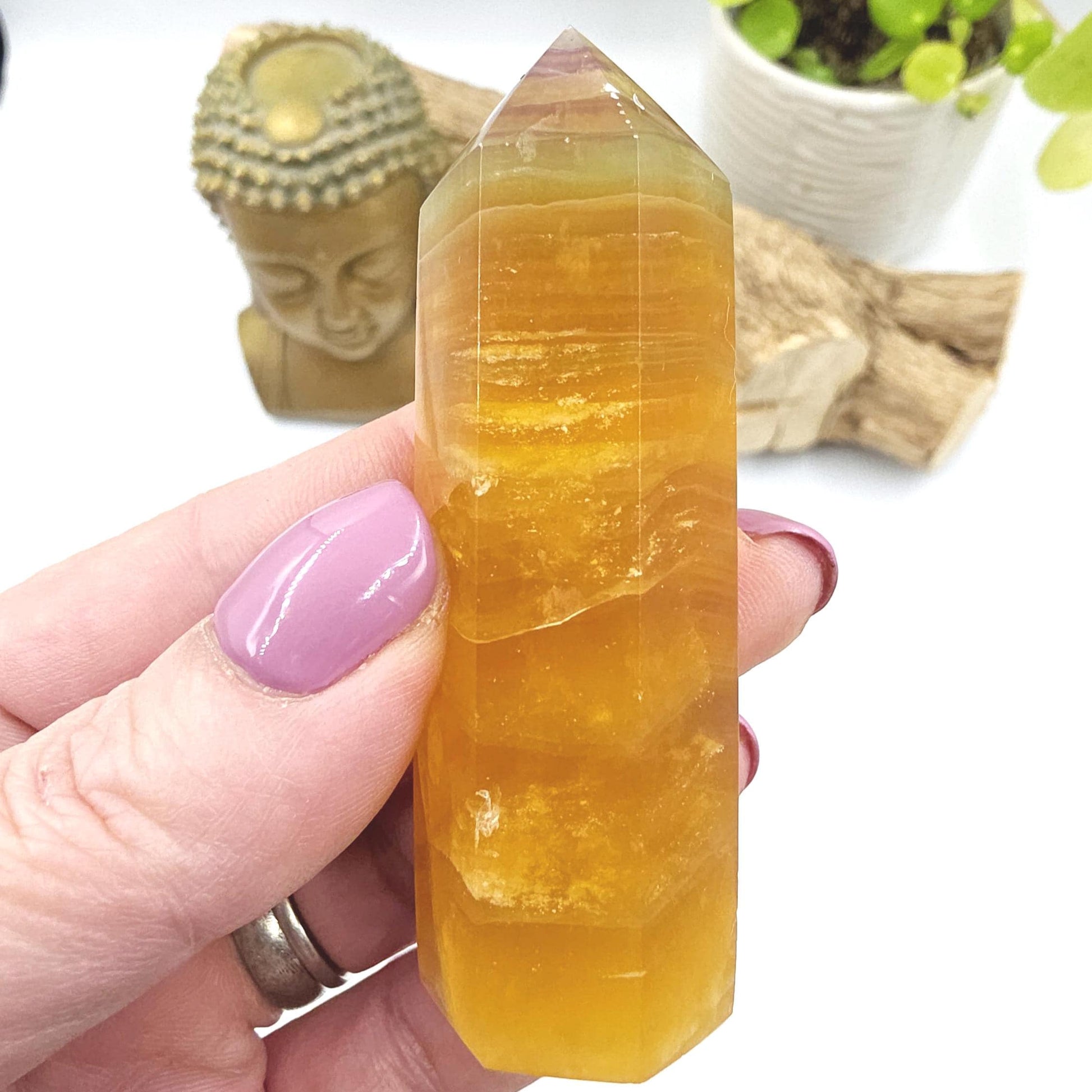 Yellow and Green Fluorite Tower (Jackfruit Fluorite) – Clarity, Positivity & Harmony Crystal Point, 7.5cm
