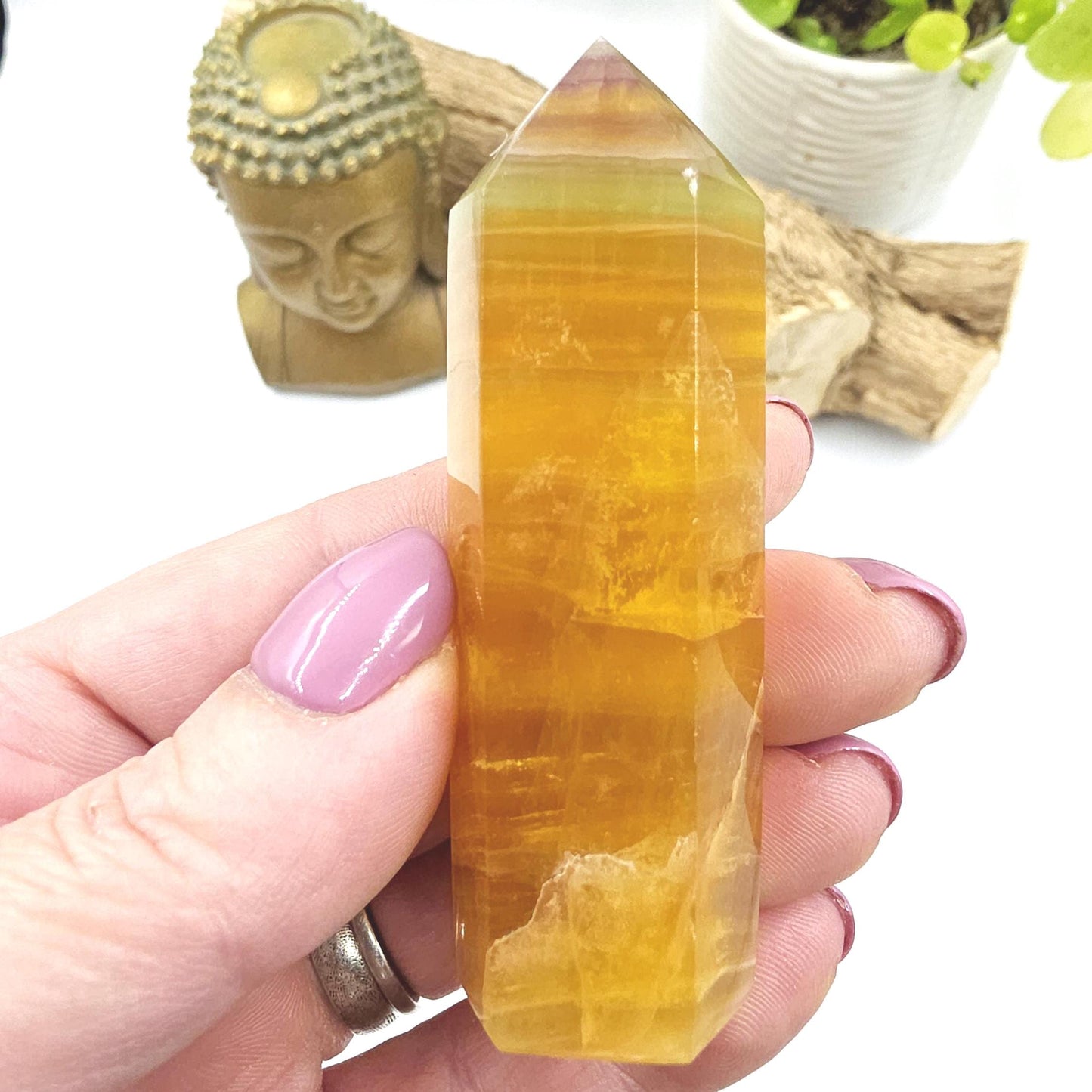 Yellow and Green Fluorite Tower (Jackfruit Fluorite) – Clarity, Positivity & Harmony Crystal Point, 7.5cm