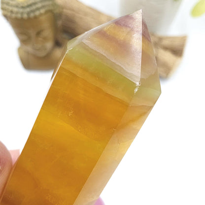 Yellow and Green Fluorite Tower (Jackfruit Fluorite) – Clarity, Positivity & Harmony Crystal Point, 7.5cm