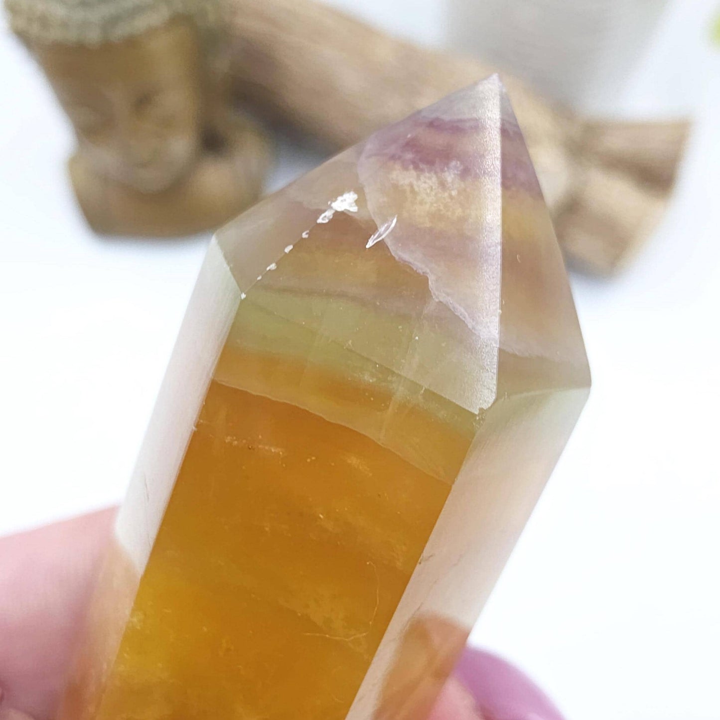 Yellow and Green Fluorite Tower (Jackfruit Fluorite) – Clarity, Positivity & Harmony Crystal Point, 7.5cm