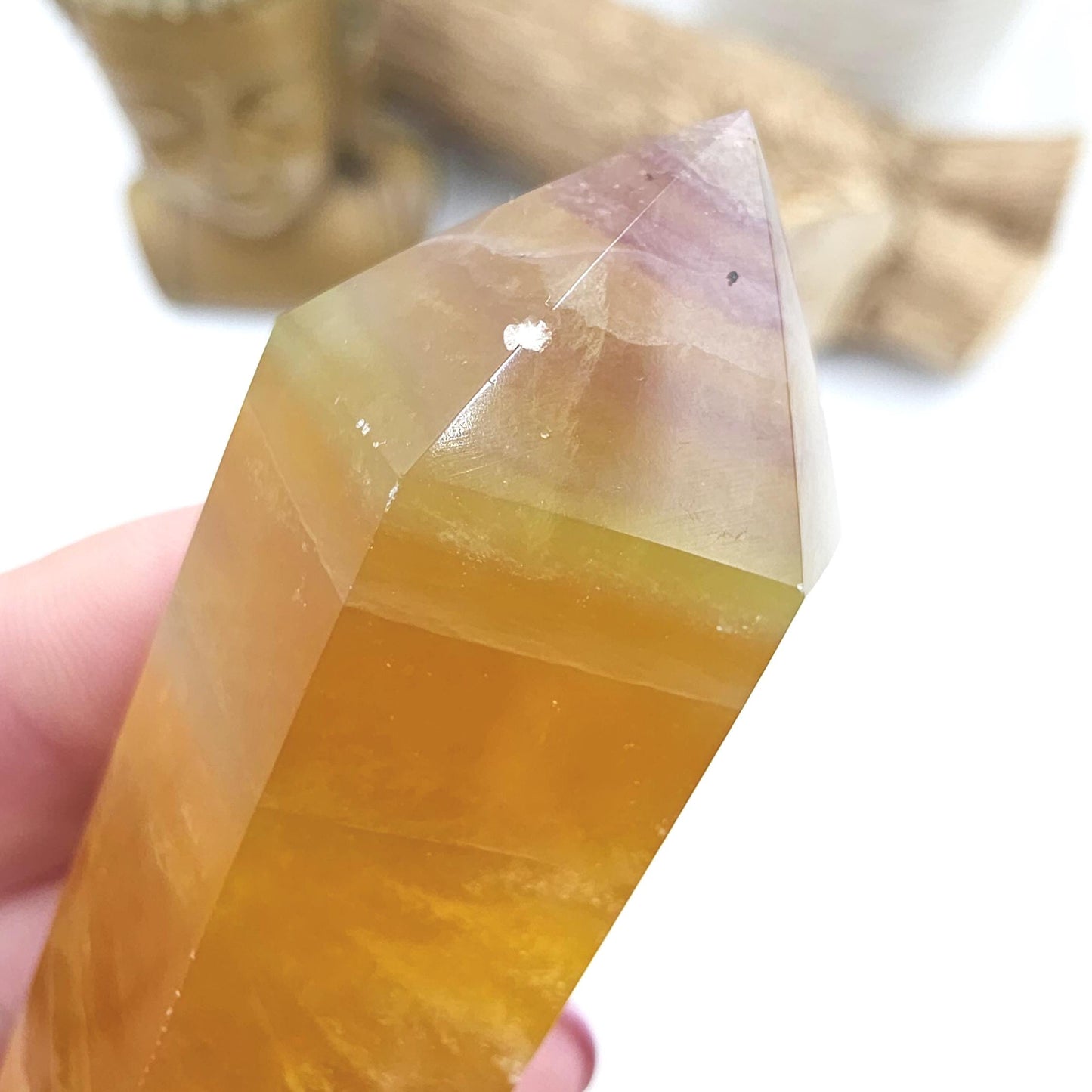 Yellow and Green Fluorite Tower (Jackfruit Fluorite) – Clarity, Positivity & Harmony Crystal Point, 7.5cm