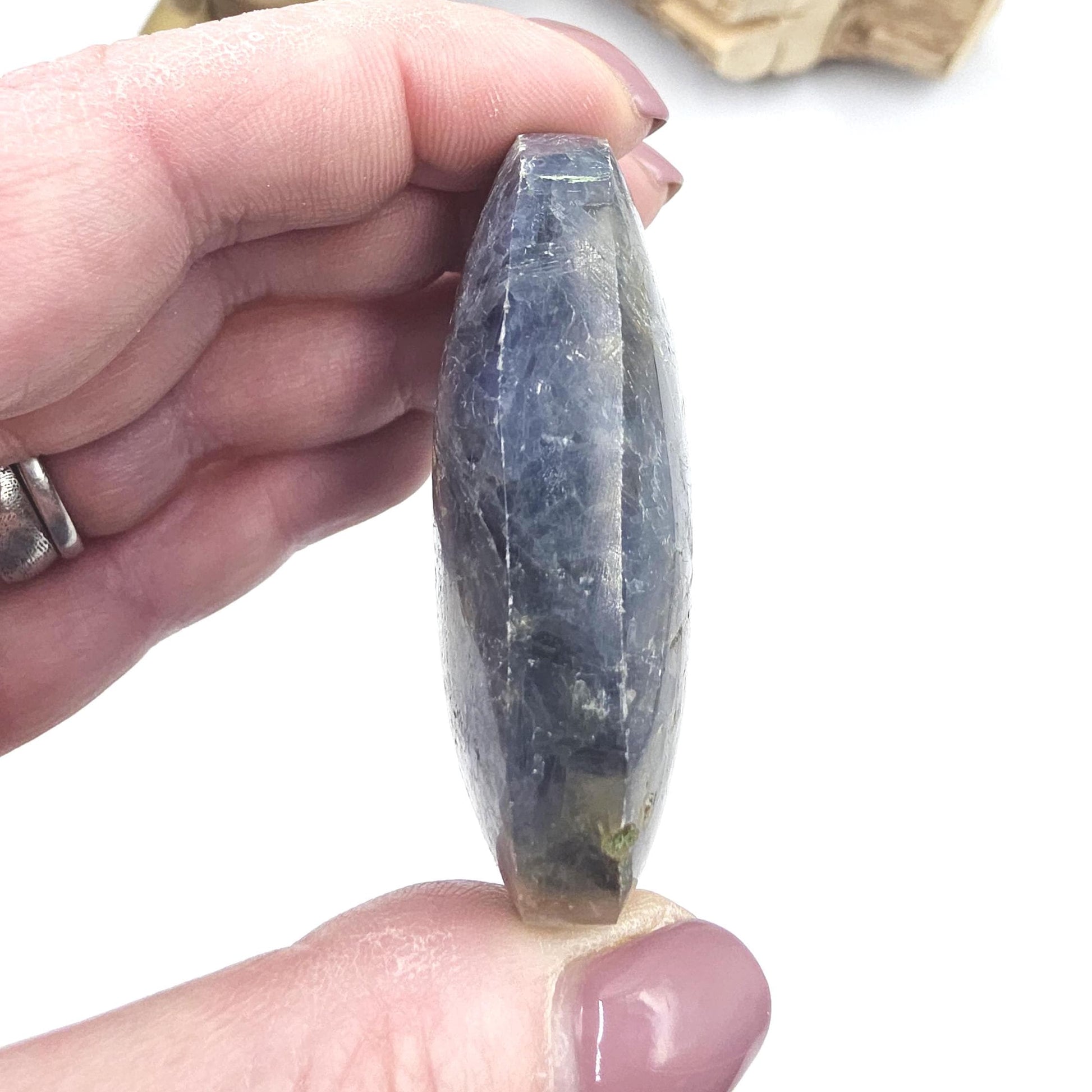 Kyanite Palm Stone – Energy Alignment, Calm & Throat Chakra Crystal, 100g