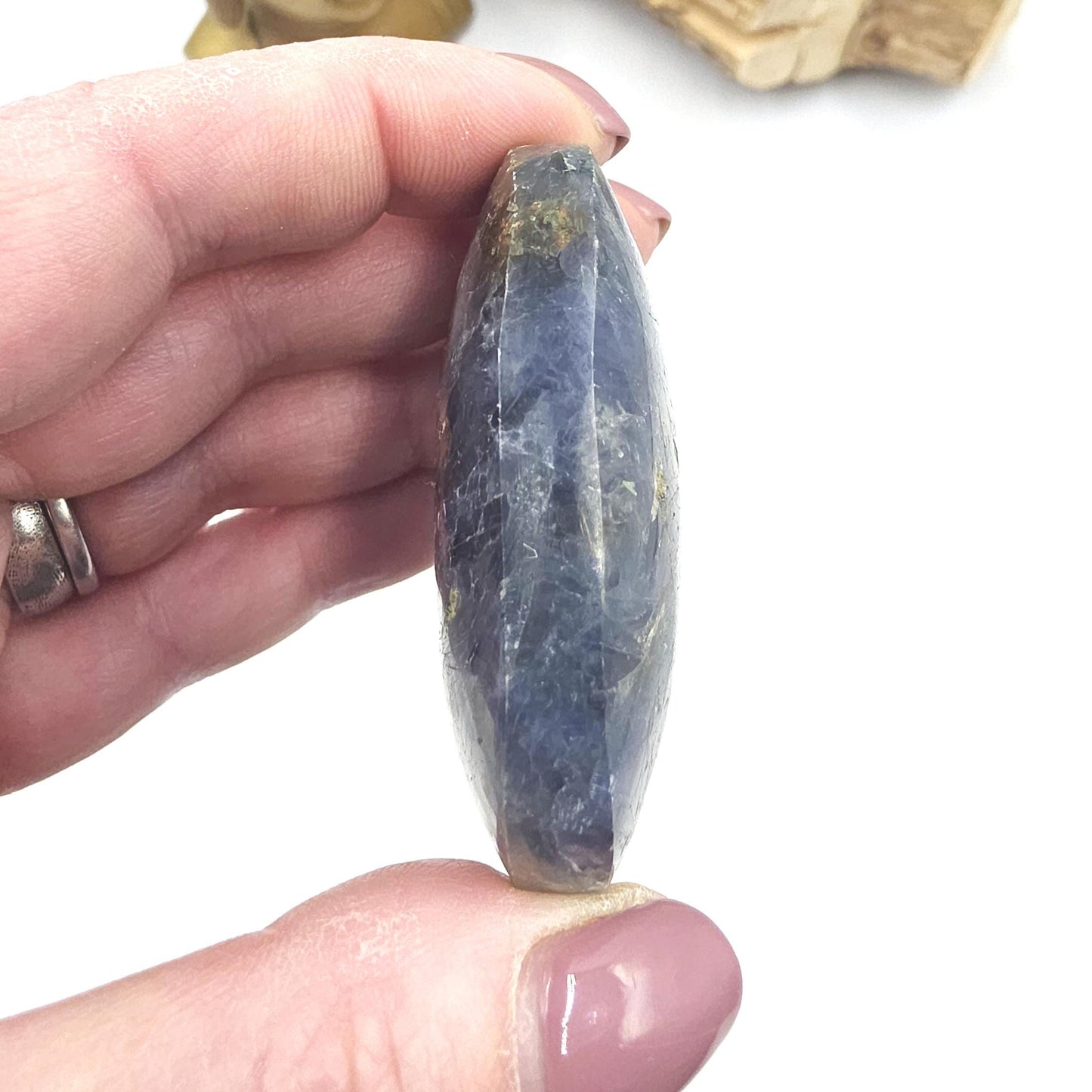 Kyanite Palm Stone – Energy Alignment, Calm & Throat Chakra Crystal, 100g