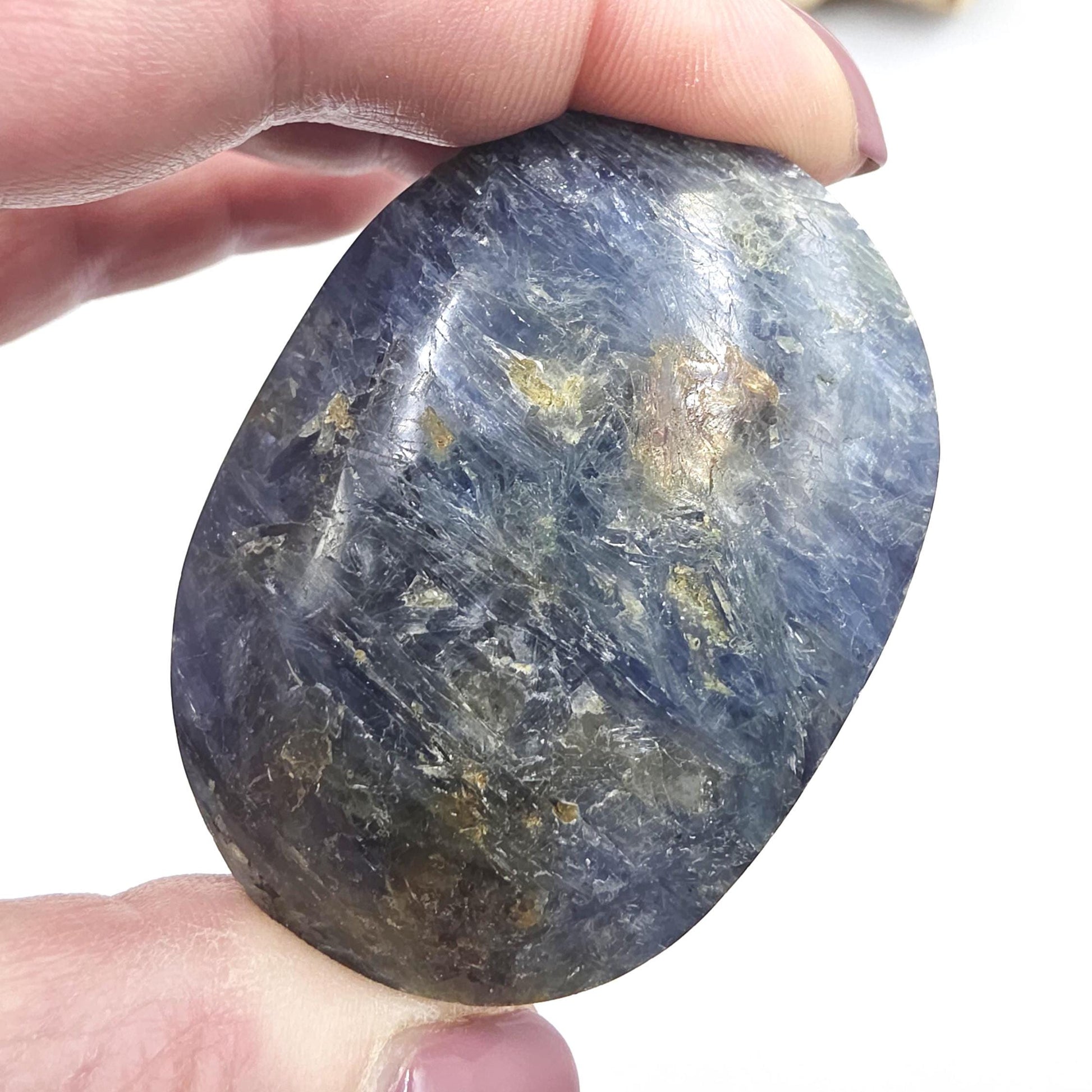 Kyanite Palm Stone – Energy Alignment, Calm & Throat Chakra Crystal, 100g