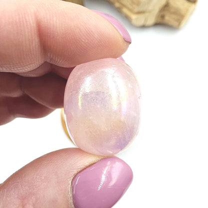 Aura Coated Rose Quartz Tumble Stones – Love, Positivity & Heart Chakra Crystal, 2cm