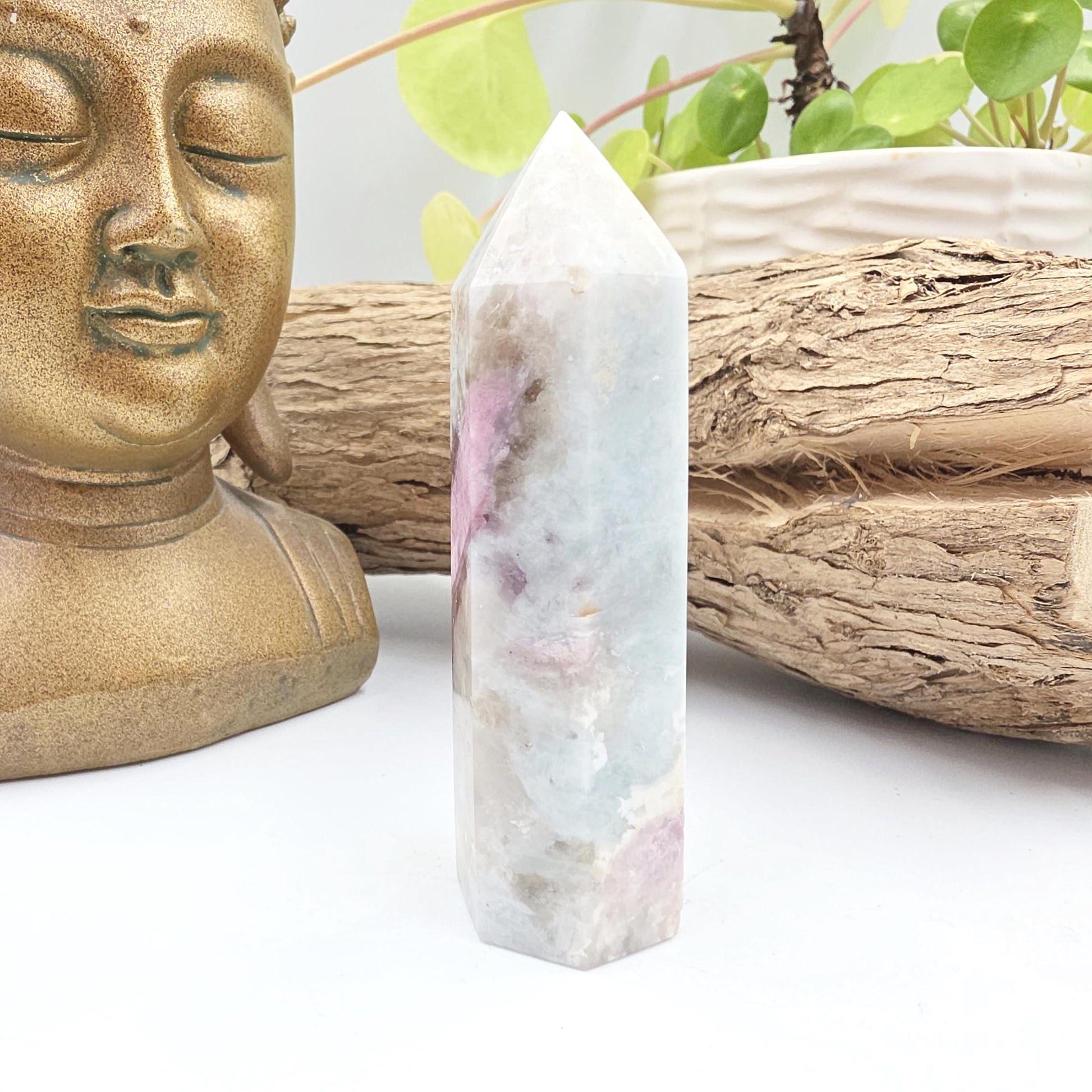Pink Tourmaline & Aquamarine Tower – Emotional Healing, Calm and Heart Chakra Crystal, 8cm