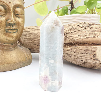 Pink Tourmaline & Aquamarine Tower – Emotional Healing, Calm and Heart Chakra Crystal, 8cm