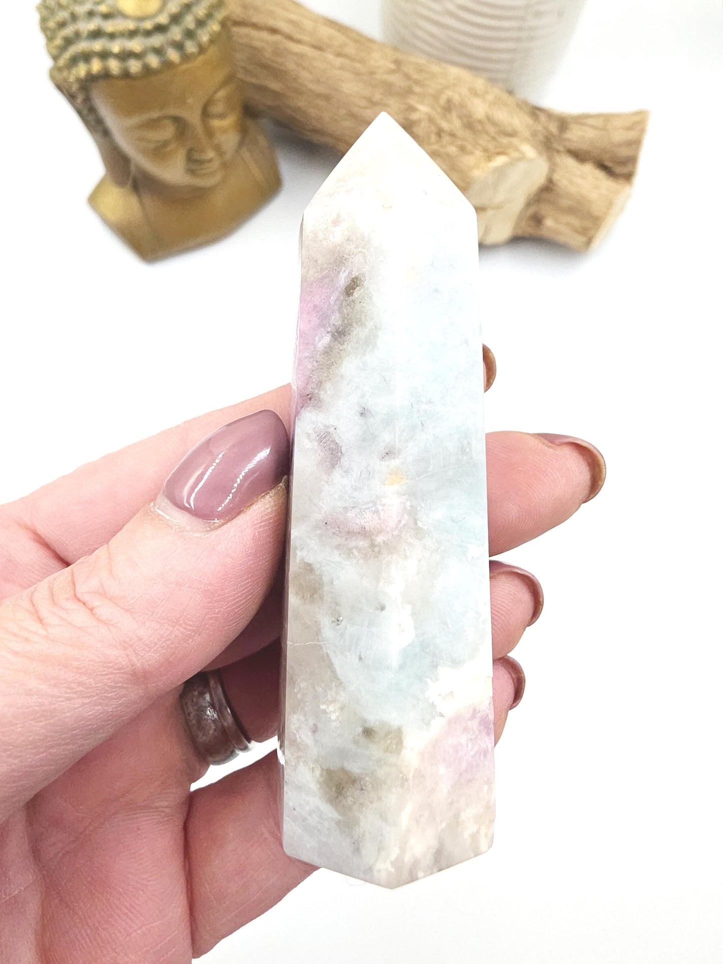 Pink Tourmaline & Aquamarine Tower – Emotional Healing, Calm and Heart Chakra Crystal, 8cm