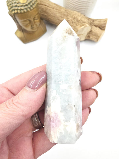 Pink Tourmaline & Aquamarine Tower – Emotional Healing, Calm and Heart Chakra Crystal, 8cm