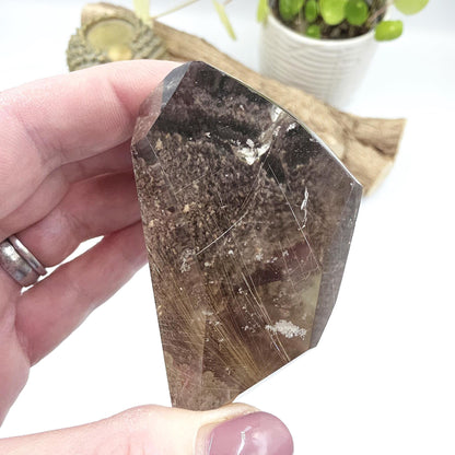 Golden Rutile & Garden Quartz (Lodolite) Freeform – Manifestation, Clarity and Energy Amplification Crystal, 140g