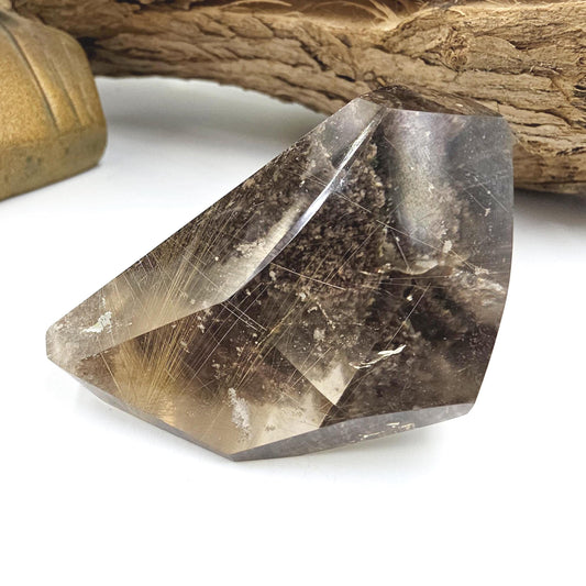 Golden Rutile & Garden Quartz (Lodolite) Freeform – Manifestation, Clarity and Energy Amplification Crystal, 140g