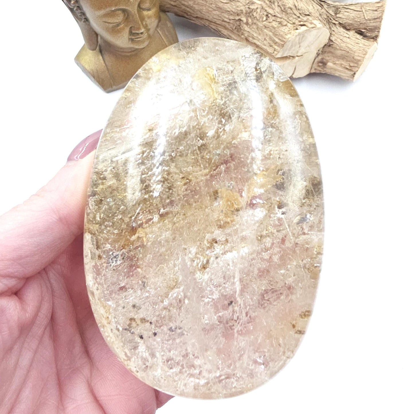 High Grade Large Flashy Skeletal Quartz Palm Stone – Transformation & Spiritual Clarity Crystal, 410g