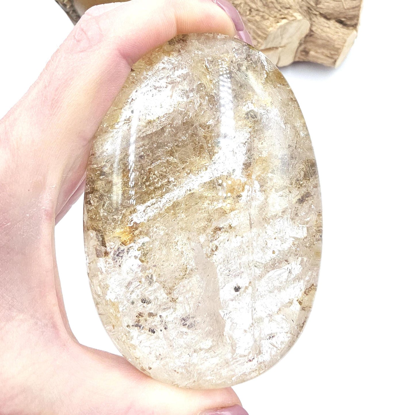 High Grade Large Flashy Skeletal Quartz Palm Stone – Transformation & Spiritual Clarity Crystal, 410g