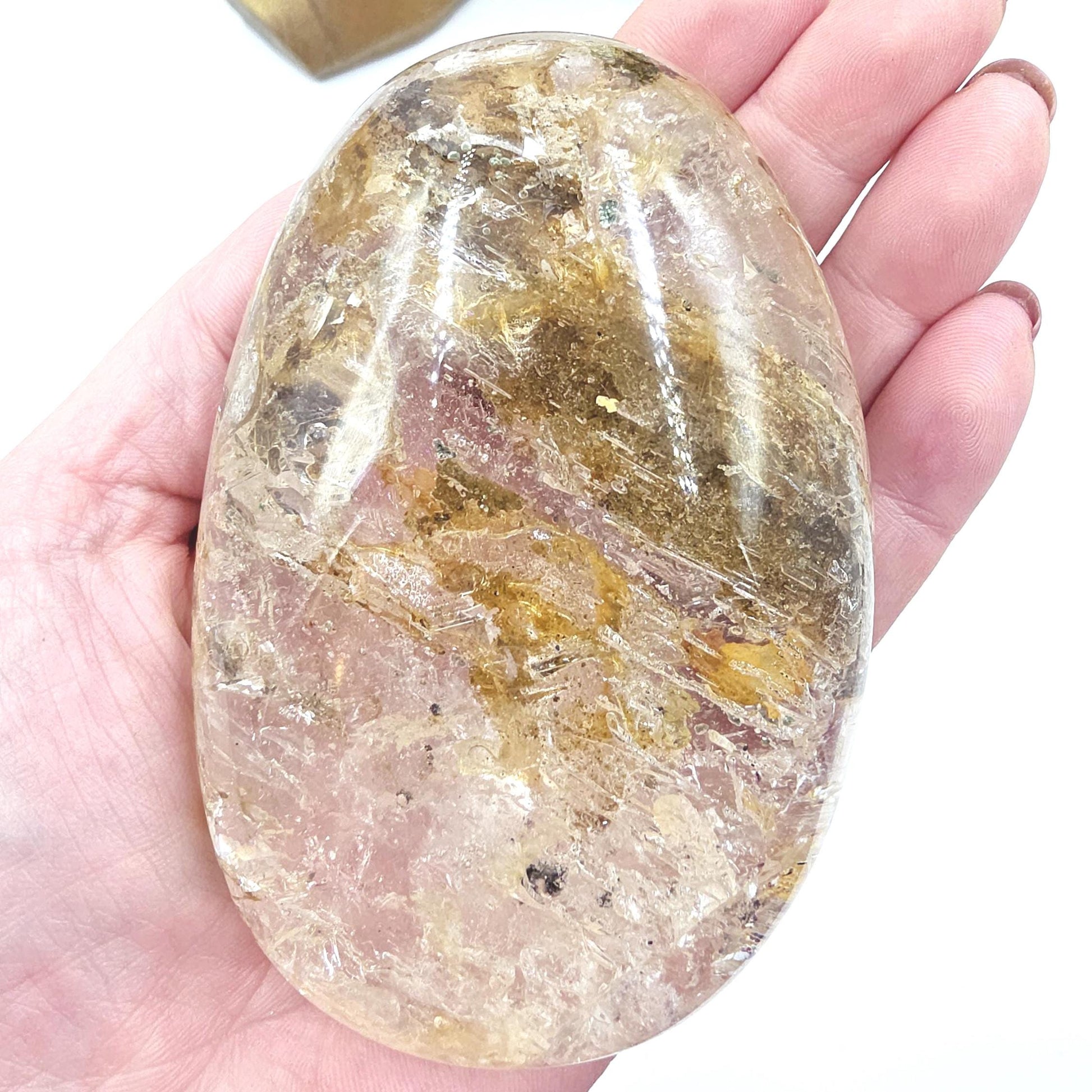 High Grade Large Flashy Skeletal Quartz Palm Stone – Transformation & Spiritual Clarity Crystal, 410g