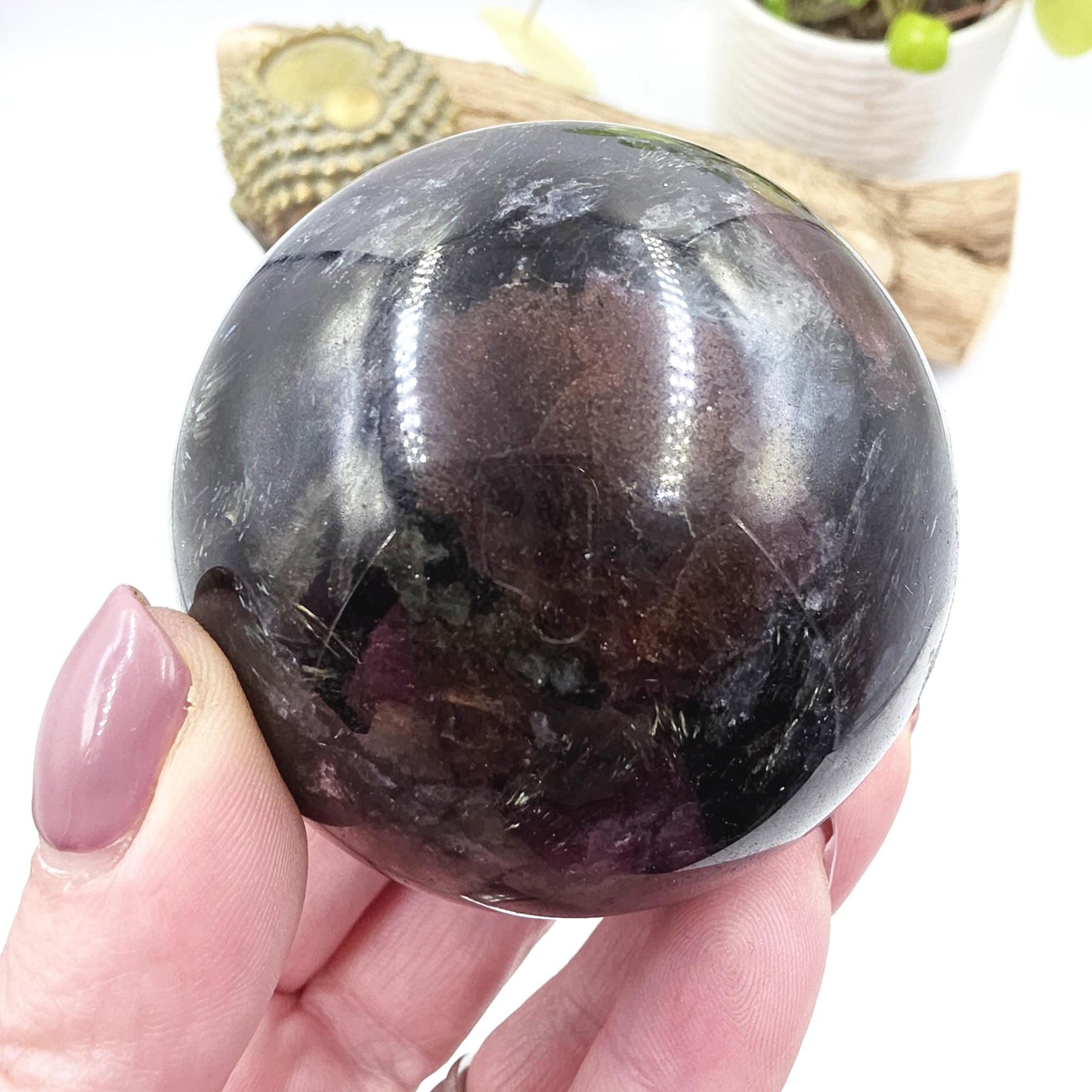 Flashy Astrophyllite & Garnet Sphere – Transformation, Strength and Spiritual Growth Crystal, 68mm