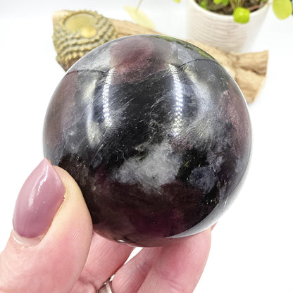 Flashy Astrophyllite & Garnet Sphere – Transformation, Strength and Spiritual Growth Crystal, 68mm