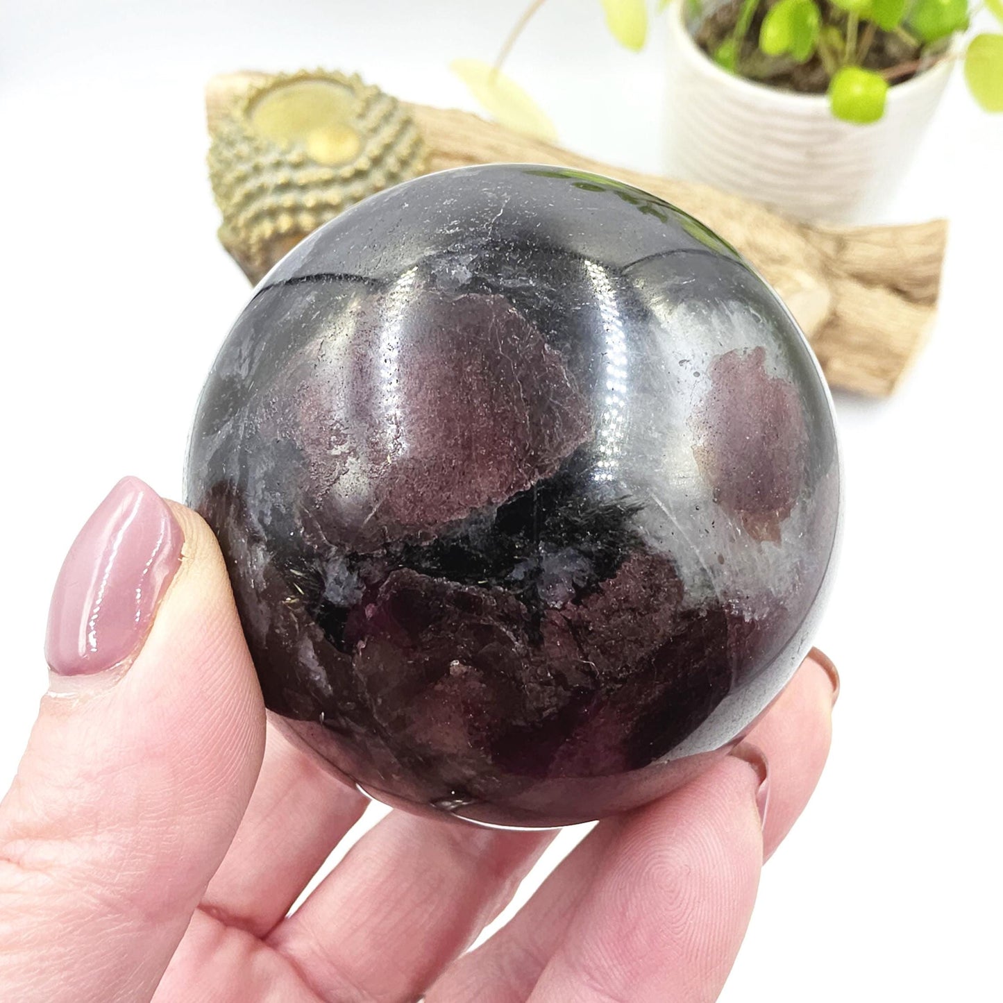 Flashy Astrophyllite & Garnet Sphere – Transformation, Strength and Spiritual Growth Crystal, 68mm