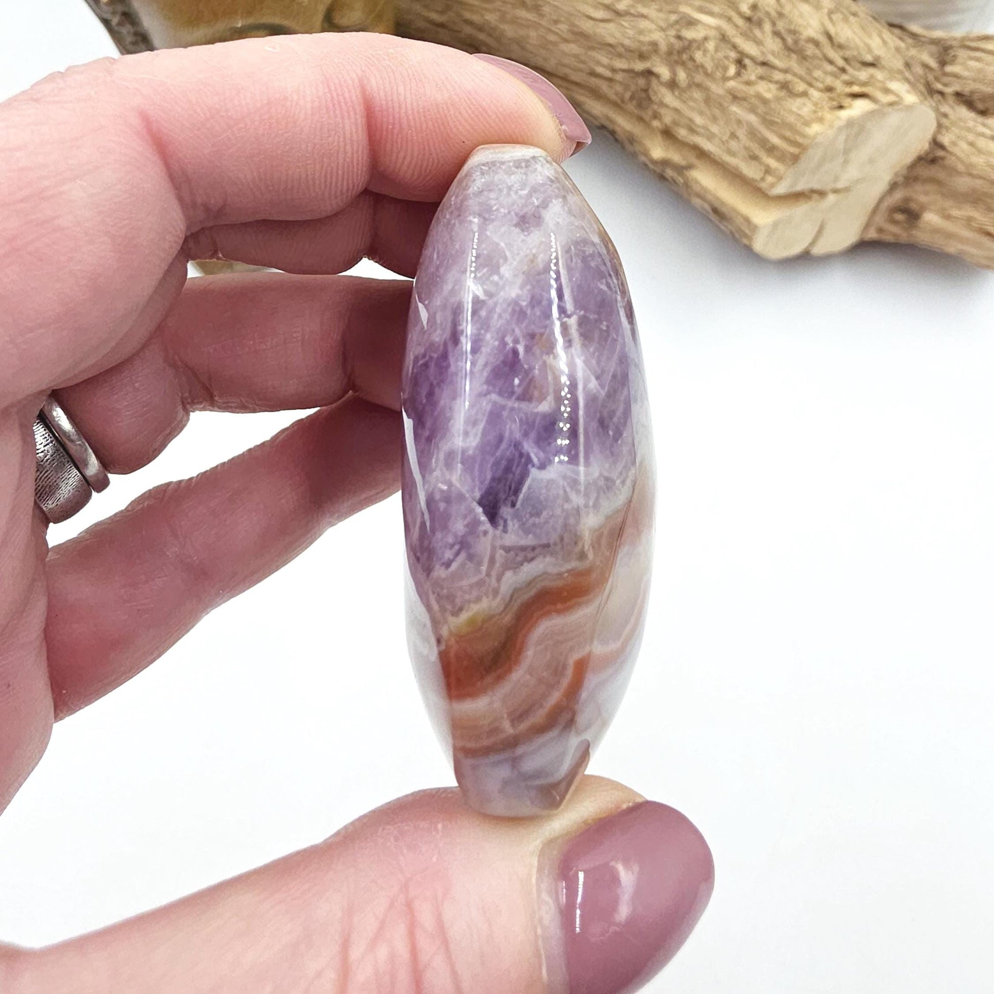 Amethyst Agate Palm Stone – Calm, Protection & Spiritual Healing Crystal, 85g