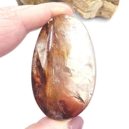 Sparkly Fire Quartz (Hematoid) Palm Stone with Rainbows – Confidence & Healing Crystal, 120g