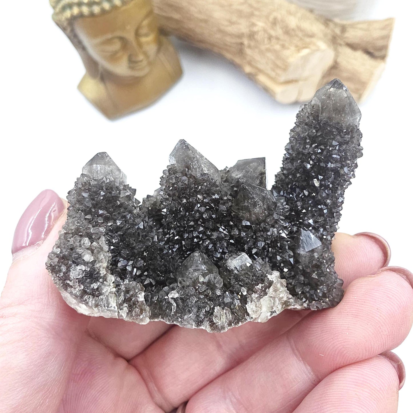 Rare Black Spirit Quartz Cluster Specimen – Protection, Spiritual Growth & High Vibration Crystal, 90g