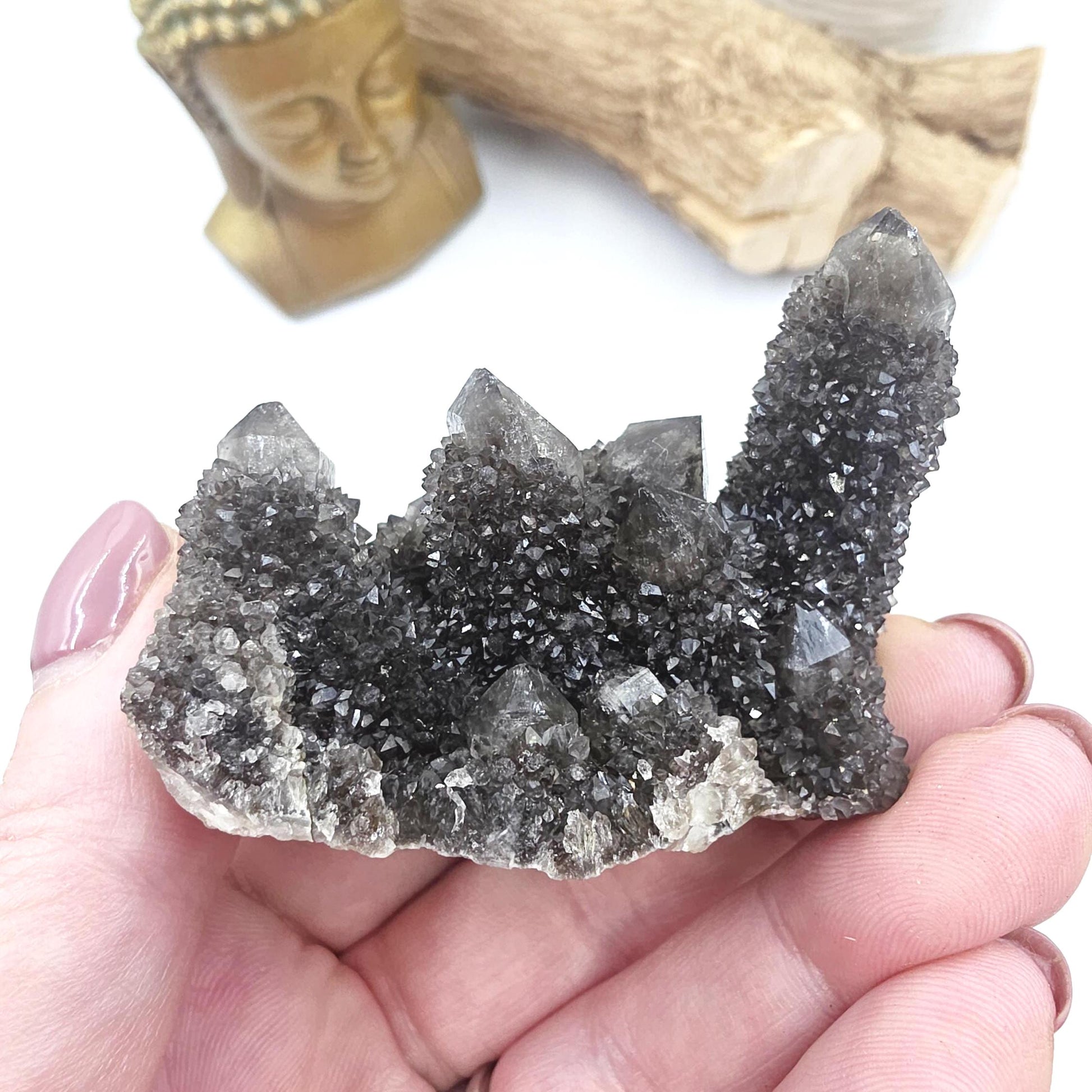 Rare Black Spirit Quartz Cluster Specimen – Protection, Spiritual Growth & High Vibration Crystal, 90g