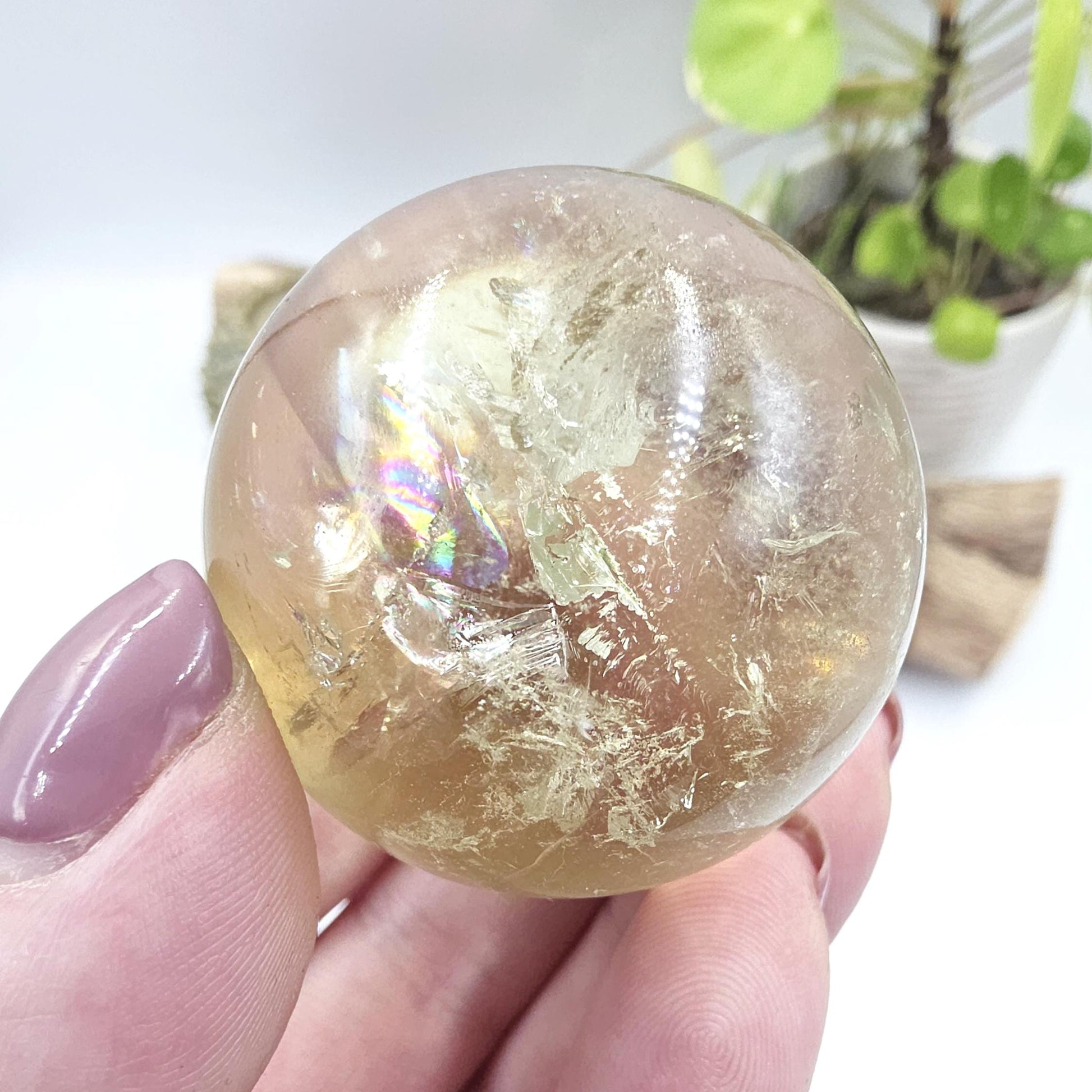 Citrine Sphere with Rainbows – Abundance & Positive Energy Crystal, 43mm