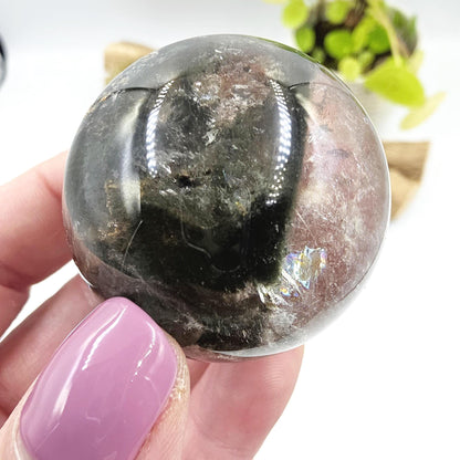 High Grade Garden Quartz (Lodolite) Sphere with rainbow– Manifestation and Earth Wisdom Crystal, 44mm