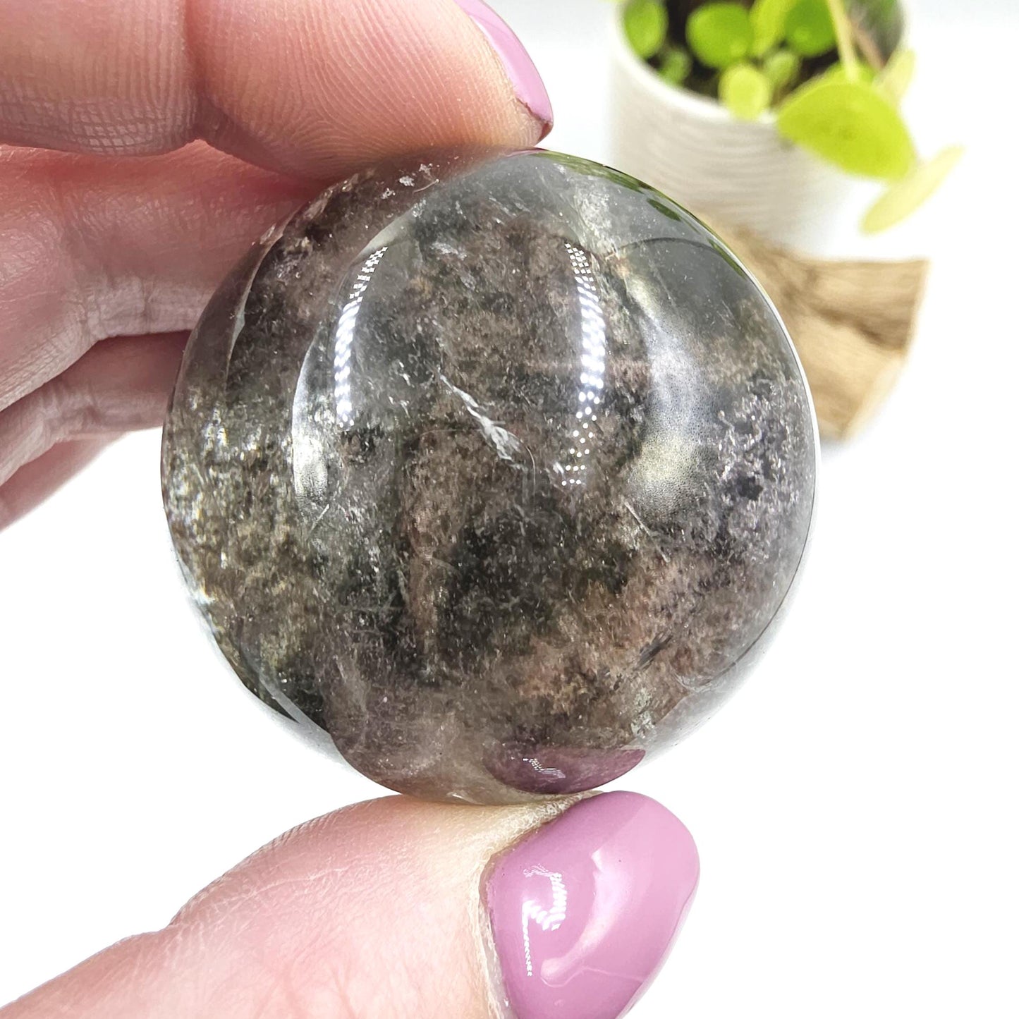 High Grade Garden Quartz (Lodolite) Sphere with rainbow– Manifestation and Earth Wisdom Crystal, 44mm