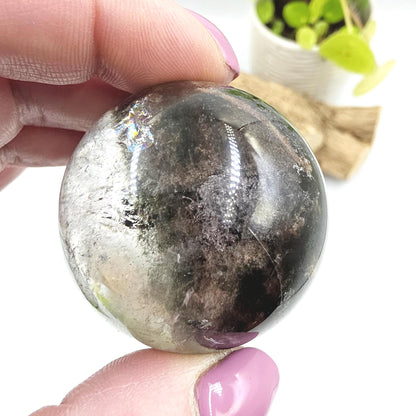 High Grade Garden Quartz (Lodolite) Sphere with rainbow– Manifestation and Earth Wisdom Crystal, 44mm