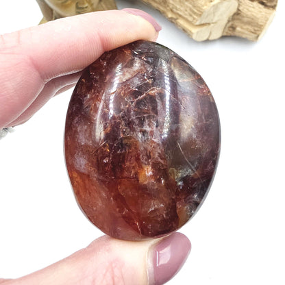 Flashy Large Fire Quartz (Hematoid) Palm Stone – Confidence & Grounding Crystal, 130g