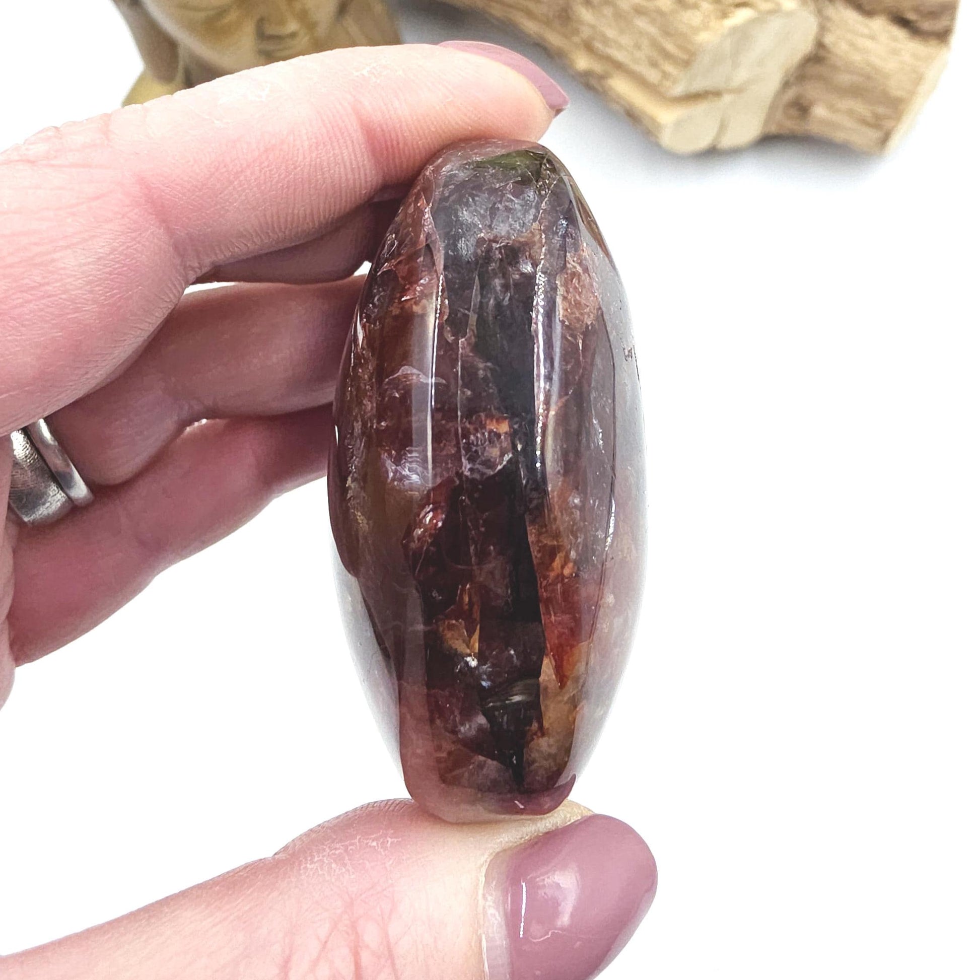 Flashy Large Fire Quartz (Hematoid) Palm Stone – Confidence & Grounding Crystal, 130g