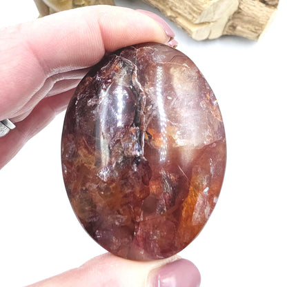 Flashy Large Fire Quartz (Hematoid) Palm Stone – Confidence & Grounding Crystal, 130g