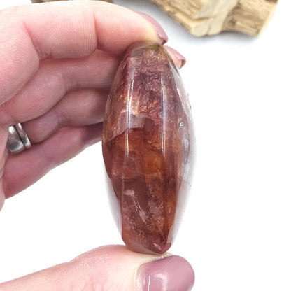 Flashy Large Fire Quartz (Hematoid) Palm Stone – Confidence & Grounding Crystal, 130g