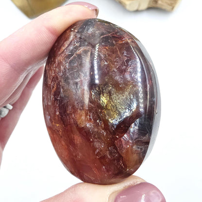 Flashy Large Fire Quartz (Hematoid) Palm Stone – Confidence & Grounding Crystal, 130g