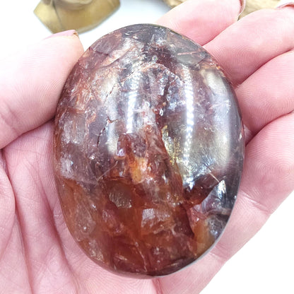 Flashy Large Fire Quartz (Hematoid) Palm Stone – Confidence & Grounding Crystal, 130g