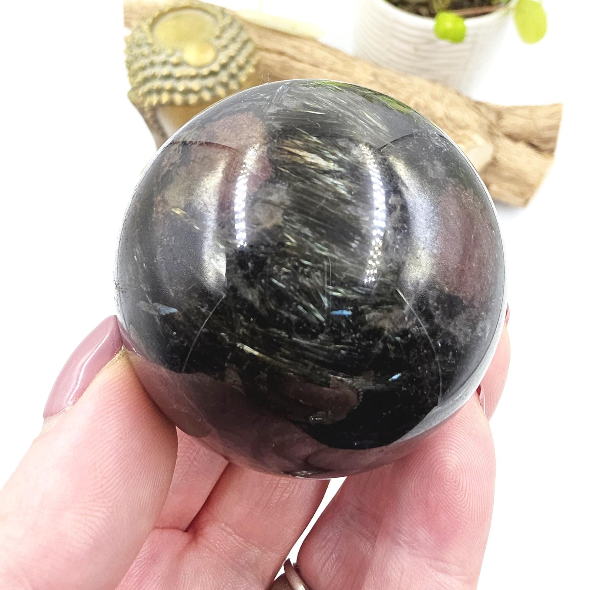 Flashy Astrophyllite & Garnet Sphere – Transformation, Strength and Spiritual Growth Crystal, 57mm